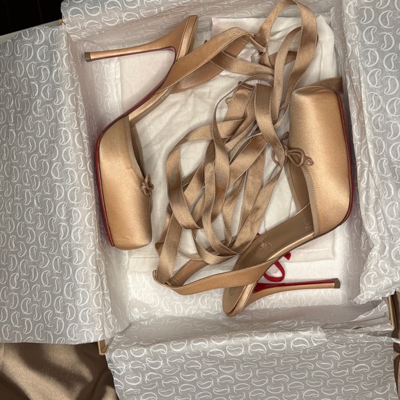 Christian Louboutin Satin Ankle-Tie Ballet Flats in Champagne - Picture 6 of 6